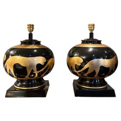 Retro A Pair Of Large Decorative Glazed Table Lamps 