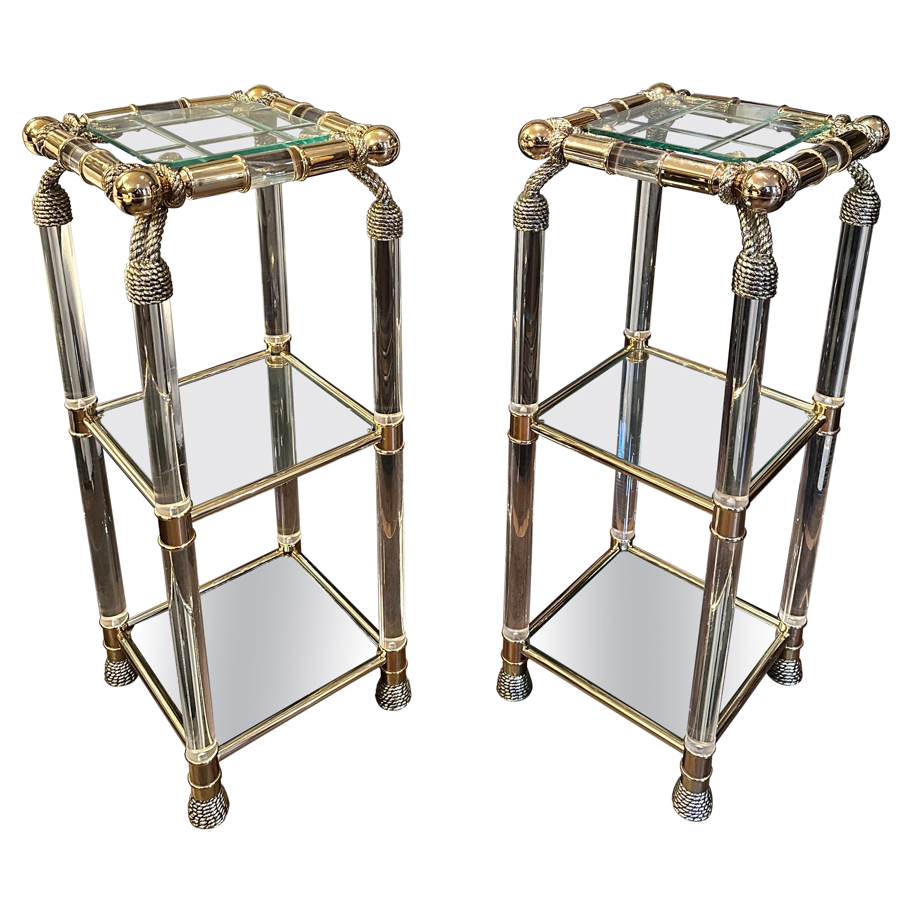A Pair Of Brass And Lucite Etageres/Side Tables By  Muebles Curvasa  For Sale
