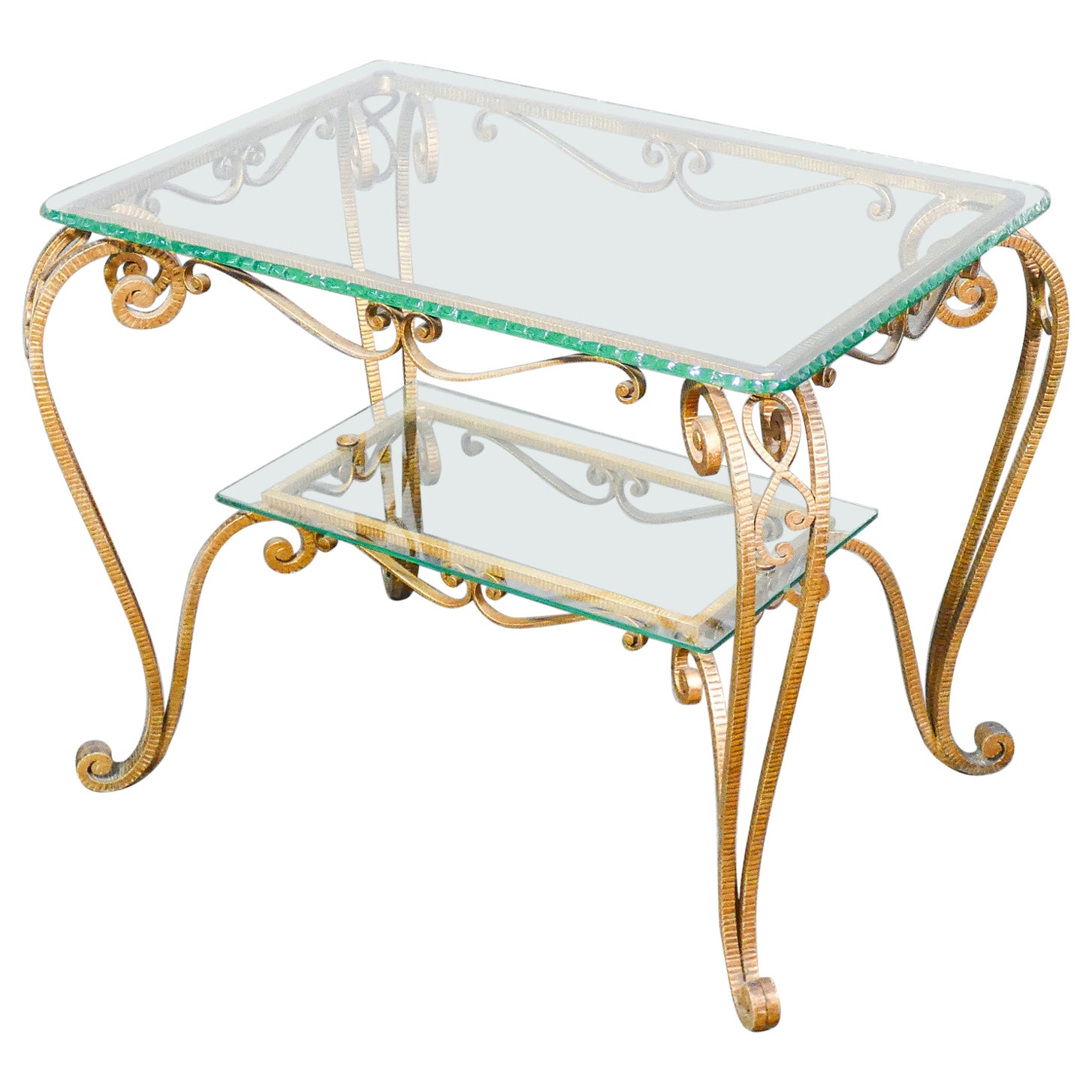 Pier Luigi COLLI design low coffee table made of gilded metal and glass. Italy, 1950s