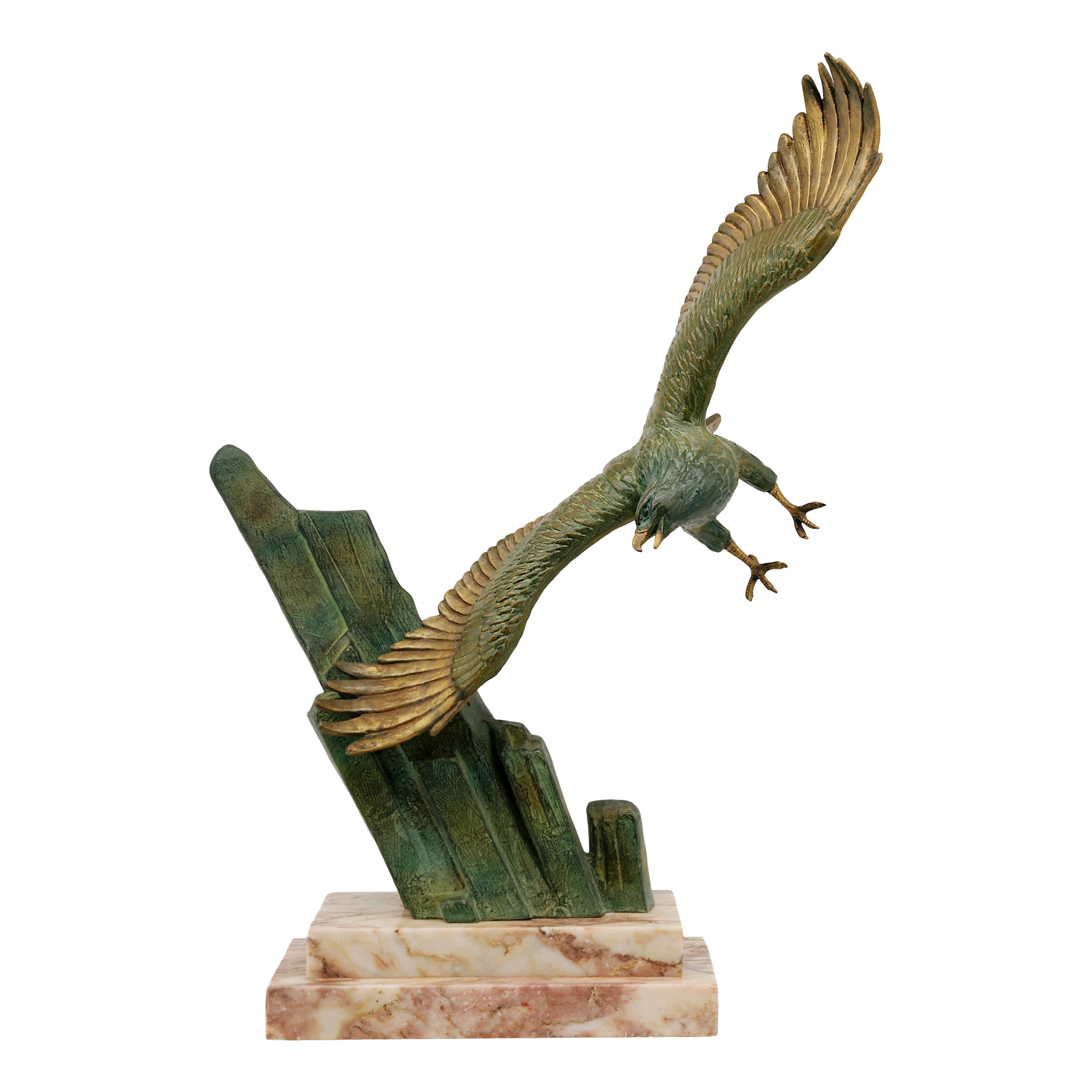 Large French Art Deco Golden Eagle Sculpture, 1930s For Sale at 1stDibs