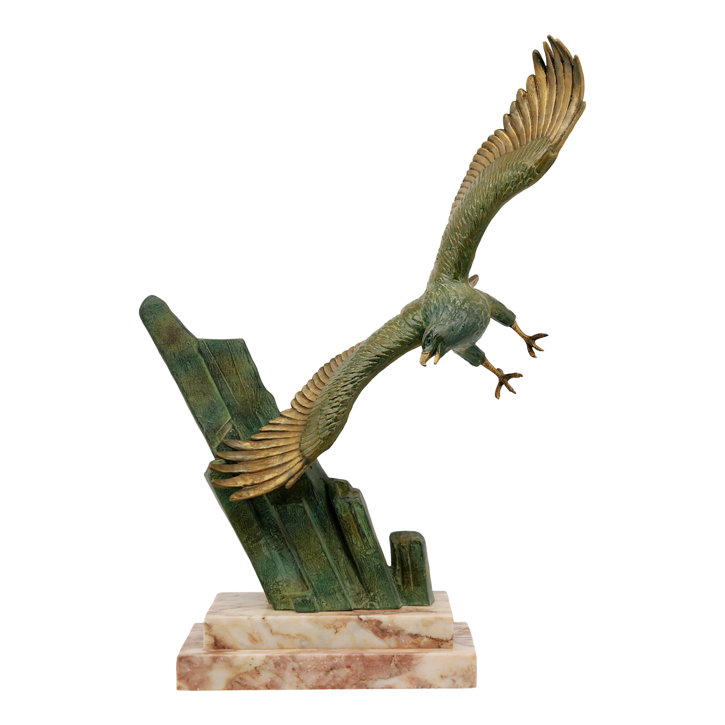 Large French Art Deco Golden Eagle Sculpture, 1930s For Sale