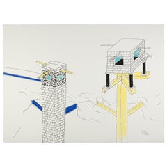 Lithographie „Architektenstudie“ von Ettore Sottsass, 1987