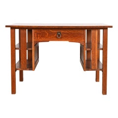 Stickley Brothers Escritorio antiguo Mission Arts & Crafts de roble con estanterías empotradas