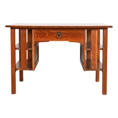 Stickley Brothers Antique Mission Oak Arts & Crafts Desk With Built-In Bookcases