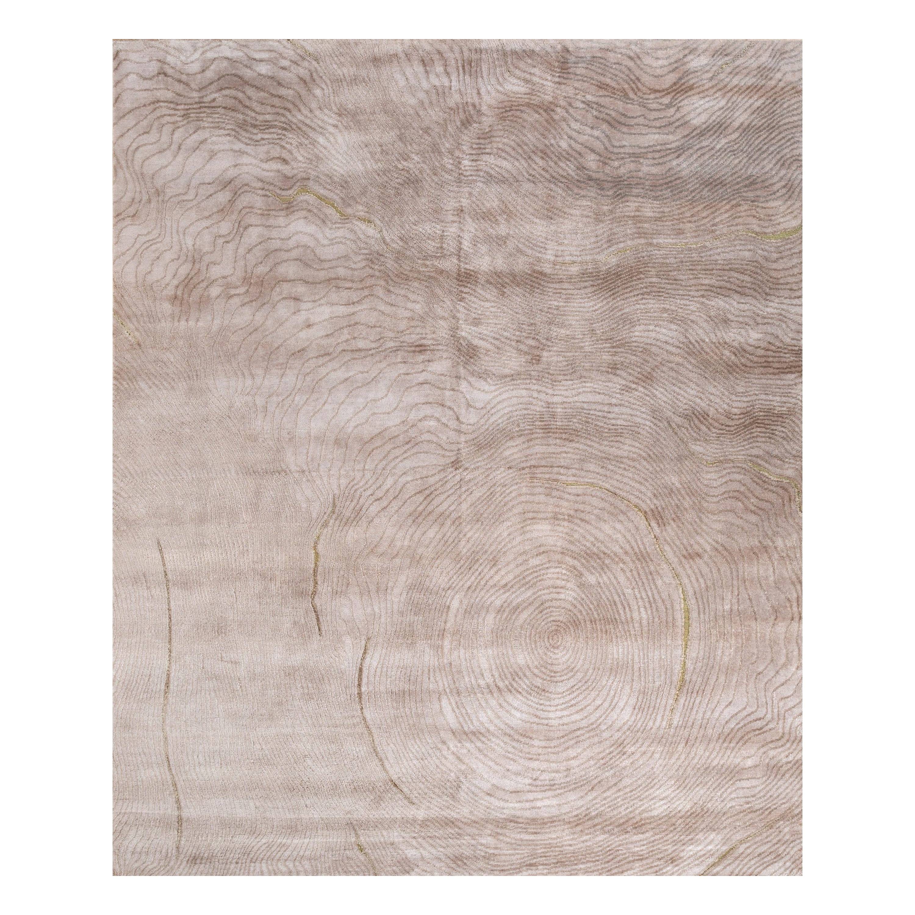 Earthy Elegance Light Coffee Natural Beige Hand-Knotted Rug For Sale