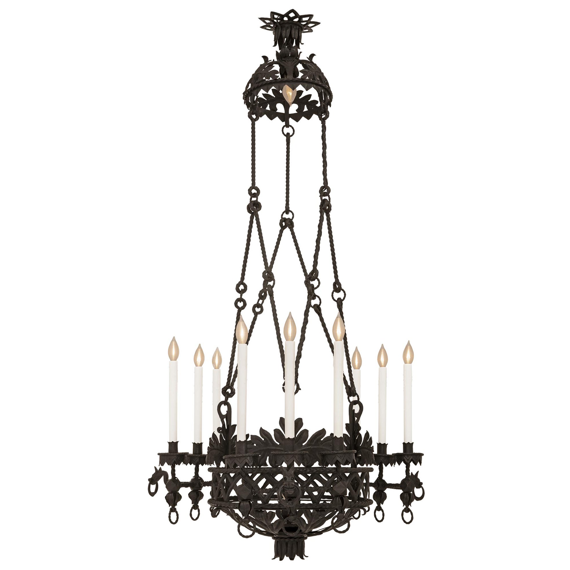 French 19th Century Renaissance St. Wrought Iron Chandelier For Sale