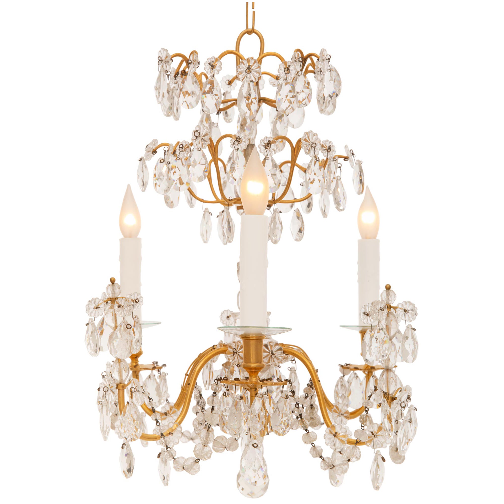 French 19th Century Louis XVI St. Ormolu, Crystal & Rock Crystal Chandelier For Sale