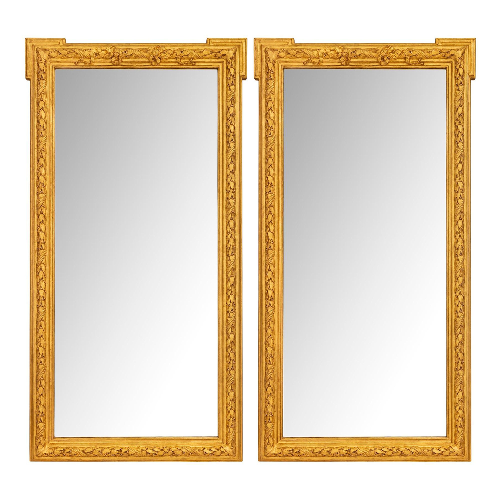 Pair Of French 19th Century Louis XVI St. Giltwood Mirrors