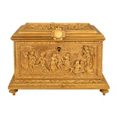 Boîte à bijoux française de la Renaissance du 19ème siècle en bronze doré, signée A.B. Paris