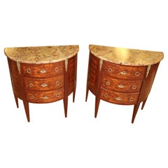 Pair of Early 20th Century Inlaid  French Marble Top End Table Night Stands