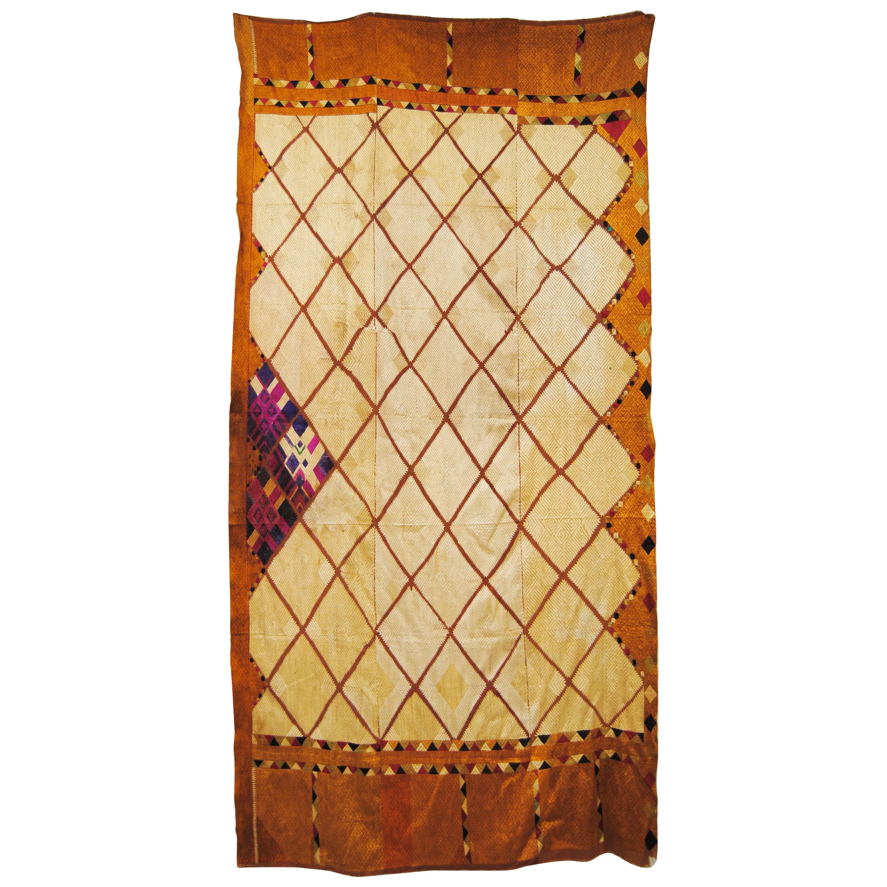 Silk Embroidered Chandi Phulkari Bagh Wedding Shawl from Punjab, India For Sale