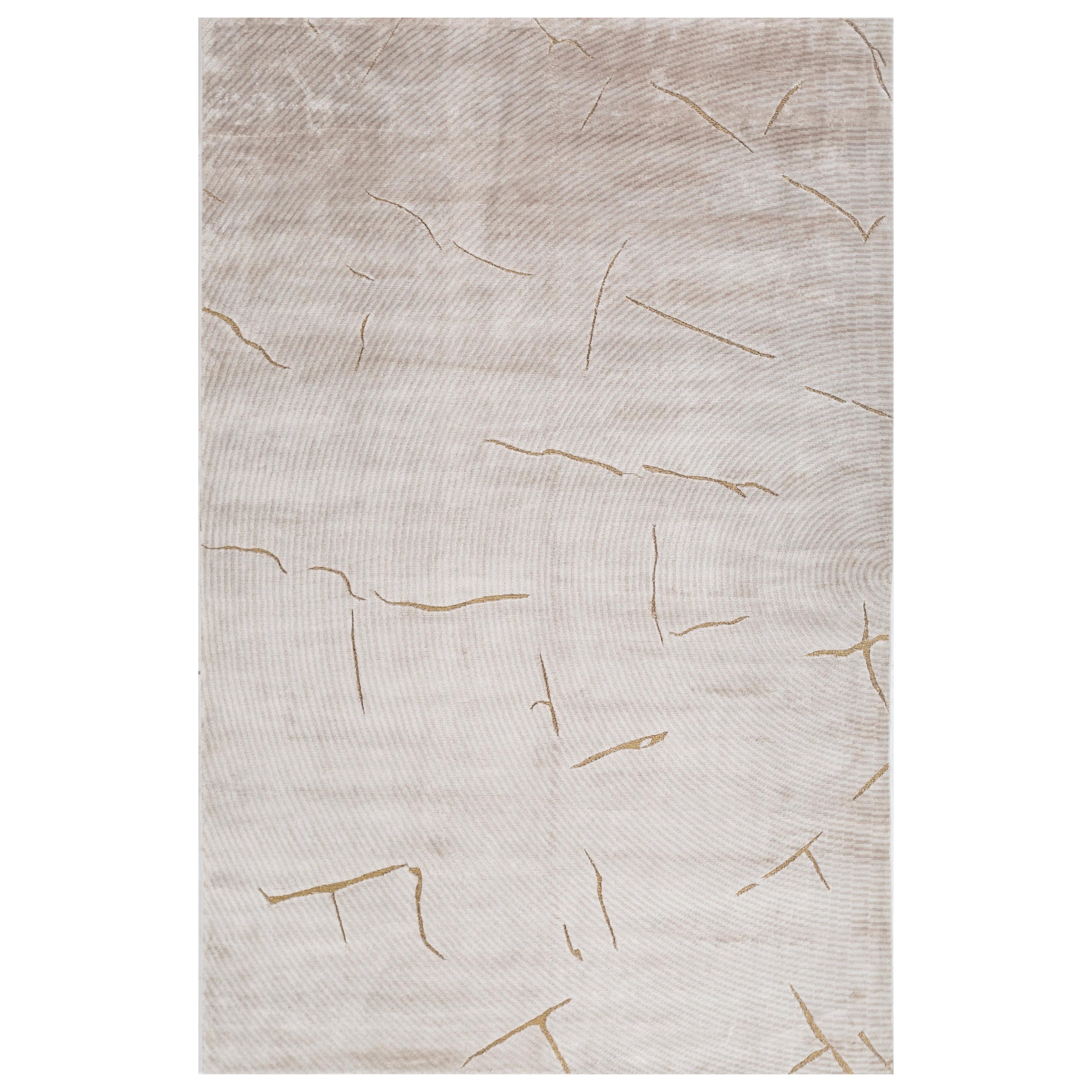 Luminous Mosaic White Sand Marble Hand-Knotted Rug For Sale
