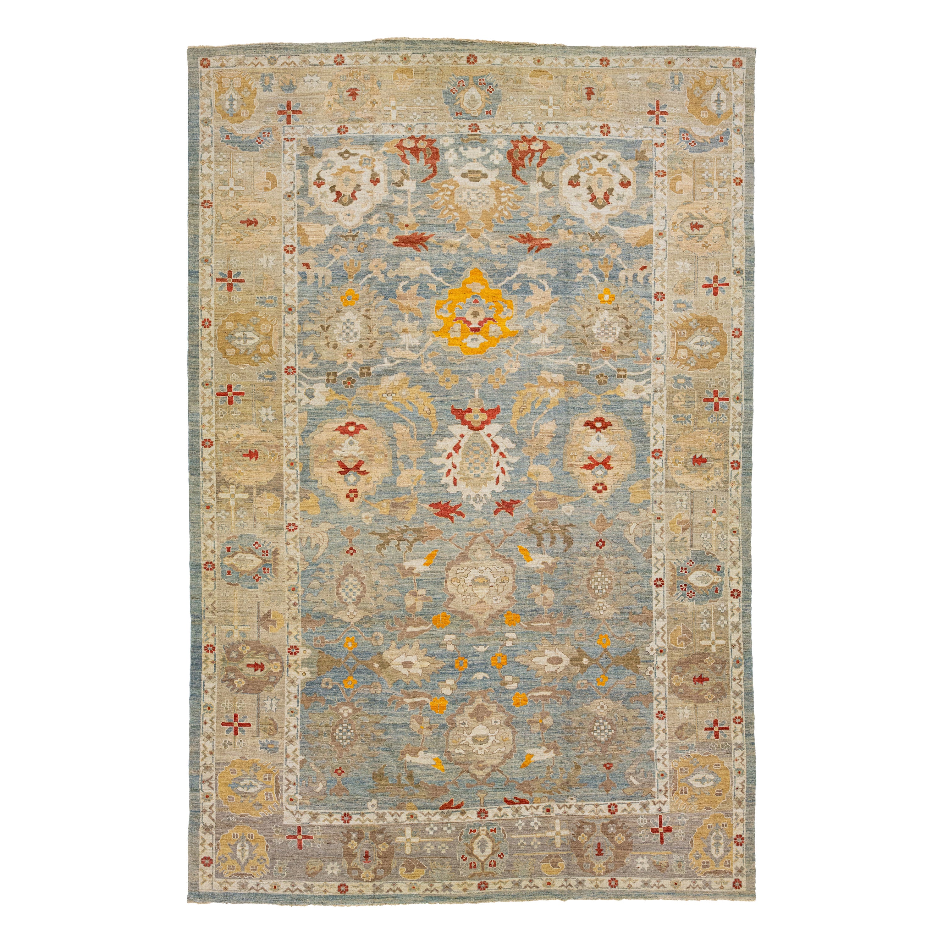 Oversize Contemporary Sultanabad Wool Rug Handmade In Blue  For Sale