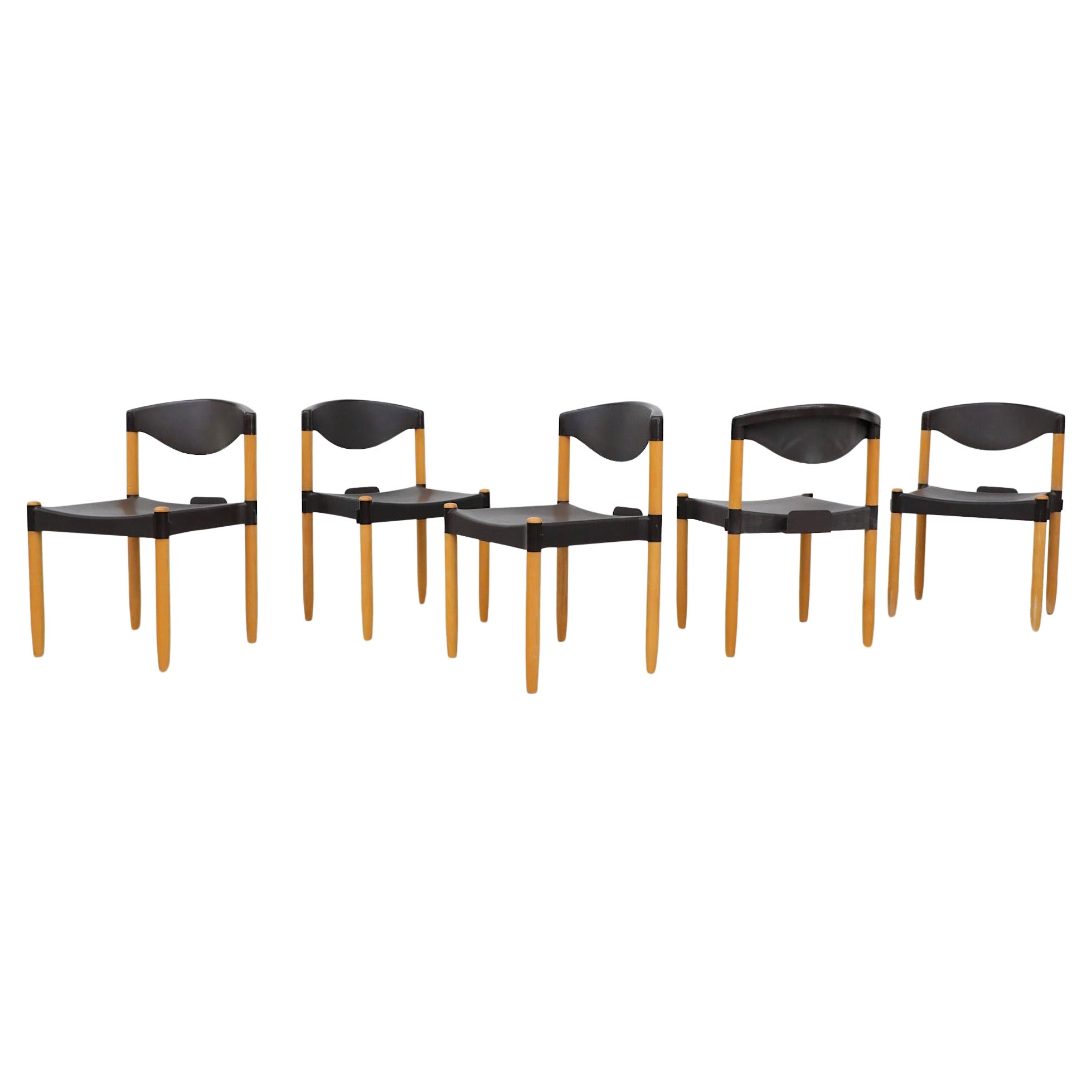 Mid-Century Black & Birch 'Strax' Stacking Chairs by Hartmut Lohmeyer for Casala