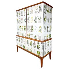 Antique 1950’s Swedish Cabinet With Nordens Flora Illustrations