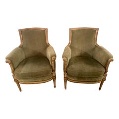 Pair of French 19 th c. Parcel gilt and paint chairs