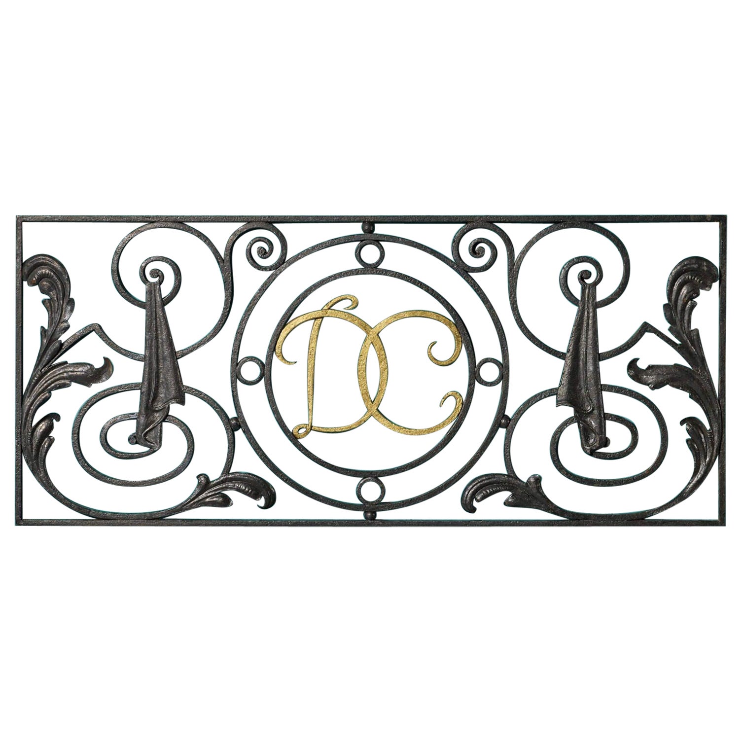 English Wrought Iron Panel Baring the Monogram DC For Sale