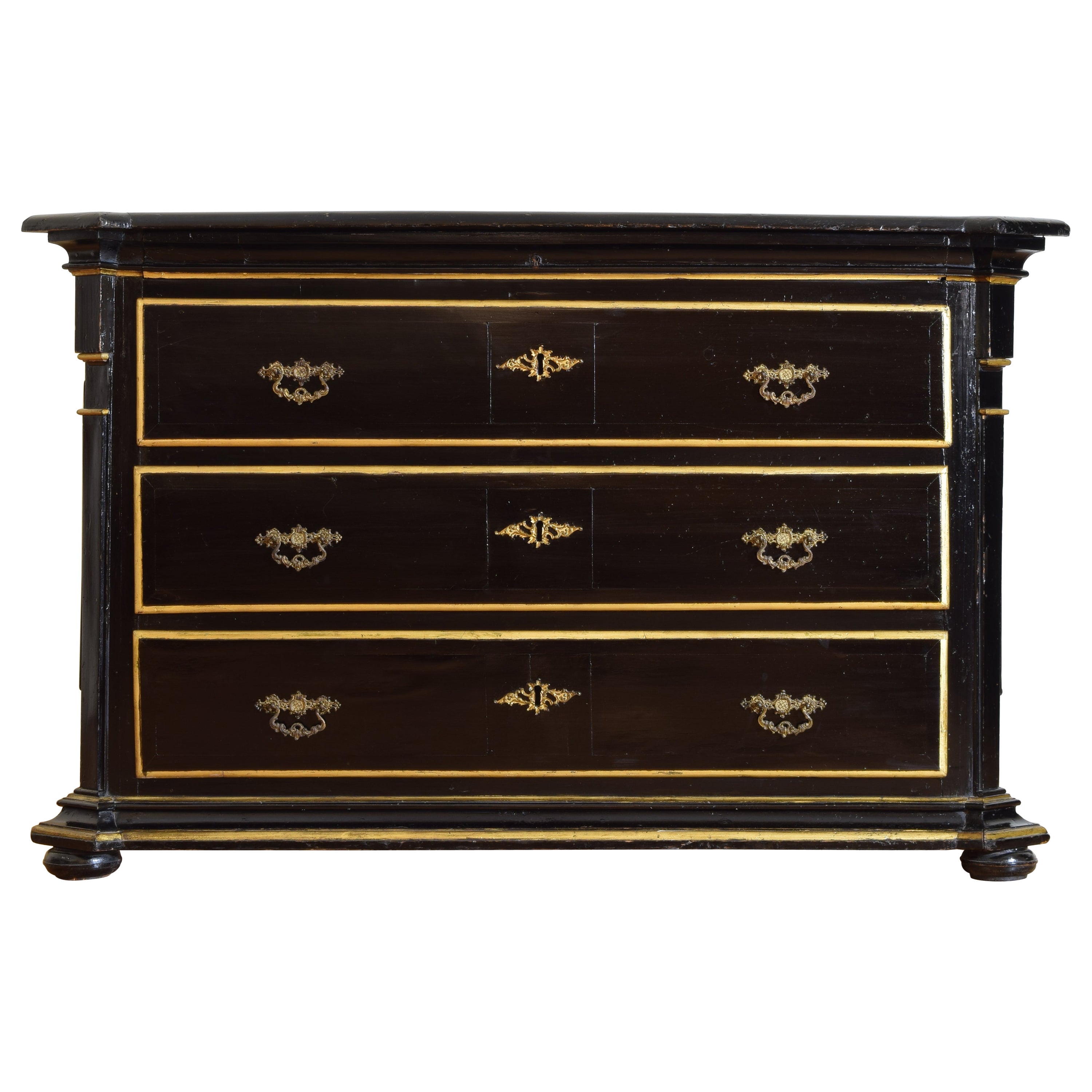 Italian, Lombardia, Charles X Period Ebonized & Gilded 3-Drawer Commode mid19thc For Sale
