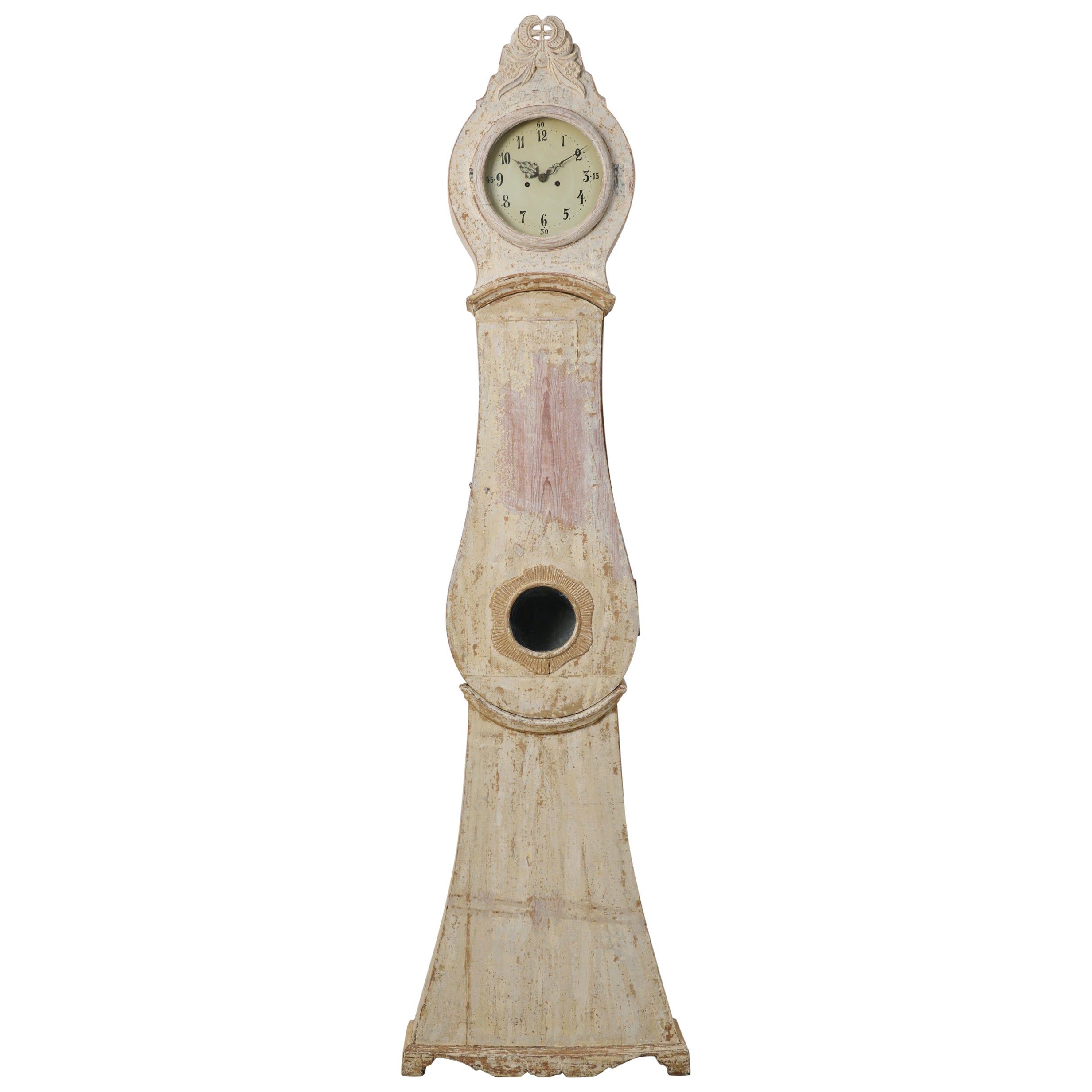 Seltene echte antike nordschwedische hohe Mora-Uhr aus Kiefernholz 