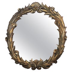 Miroir rond en plâtre à grande échelle Art Déco Hollywood Regency Neo Classic Foliate