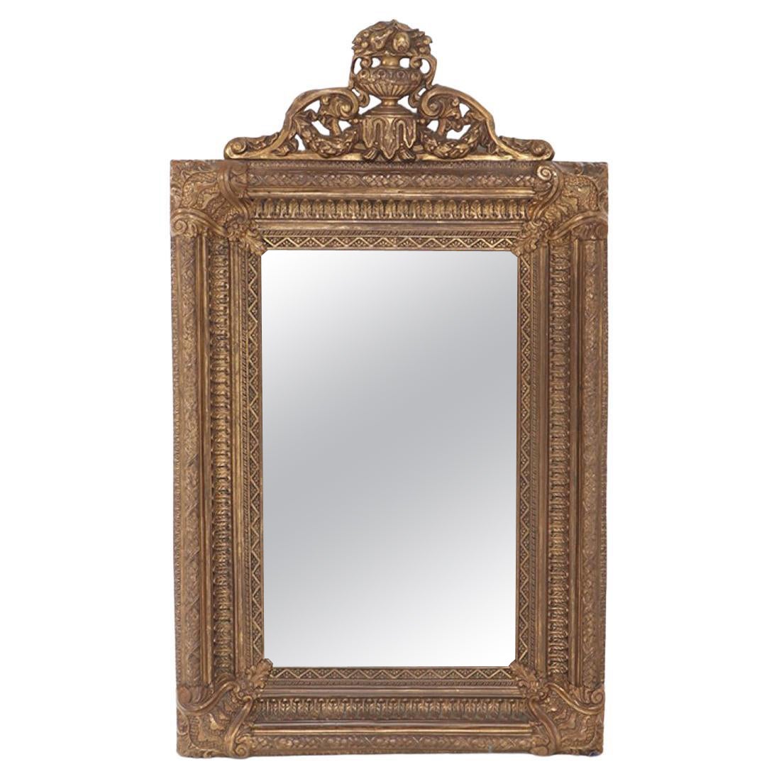 A Dutch style brass repouse mirror circa 1880. Top crest is removeable For Sale