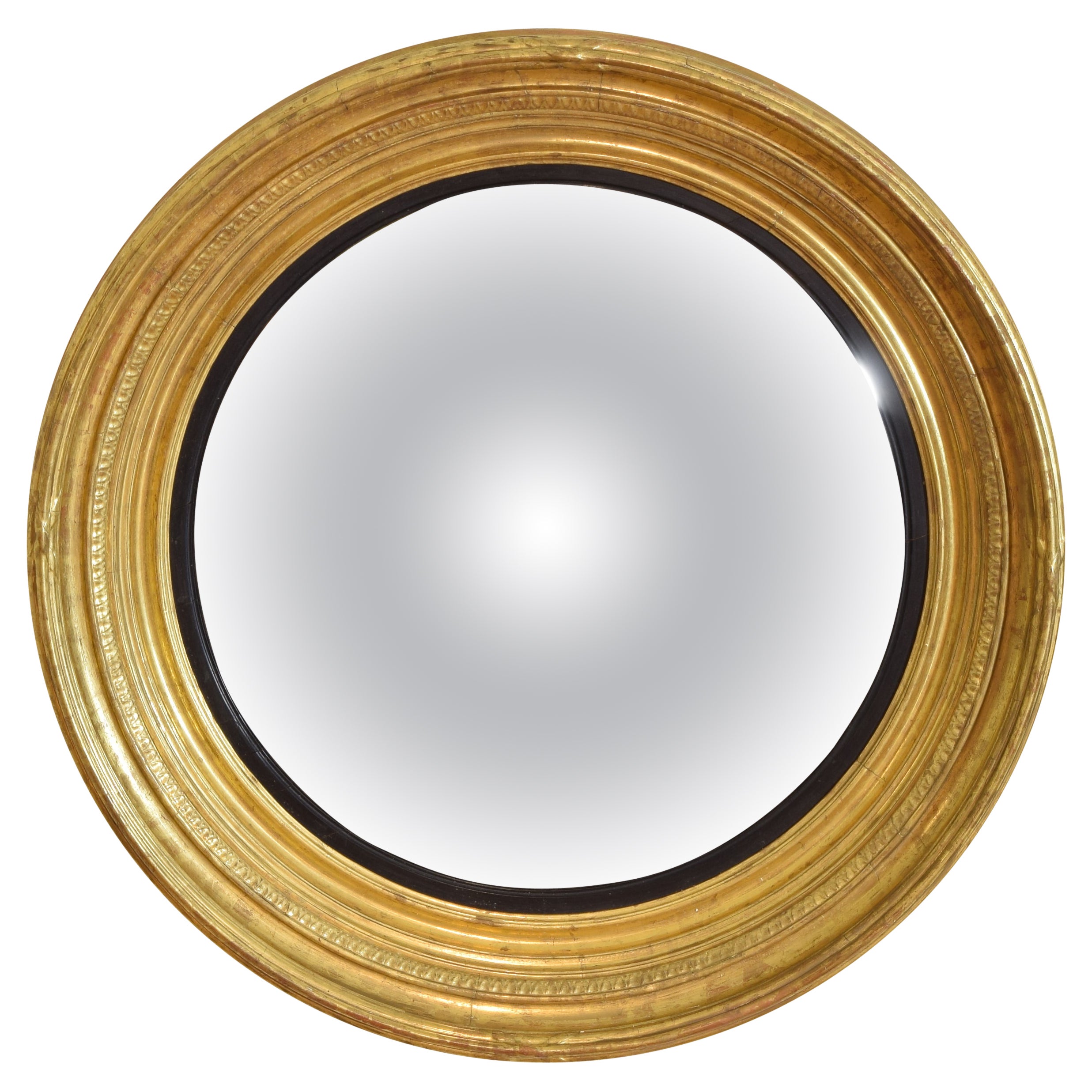 English George III Period Large Giltwood Convex Mirror, ca. 1770