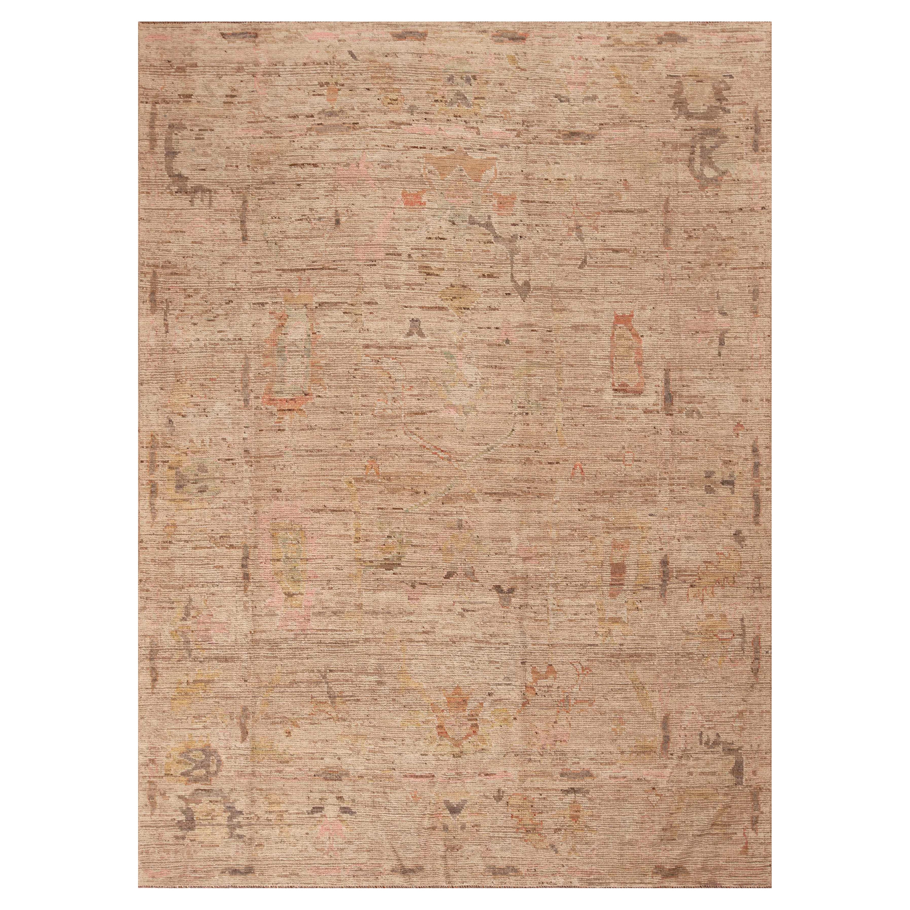 Nazmiyal Collection Earthy Abstract Modern Turkish Oushak Design Rug 7'2" x 9'7" For Sale