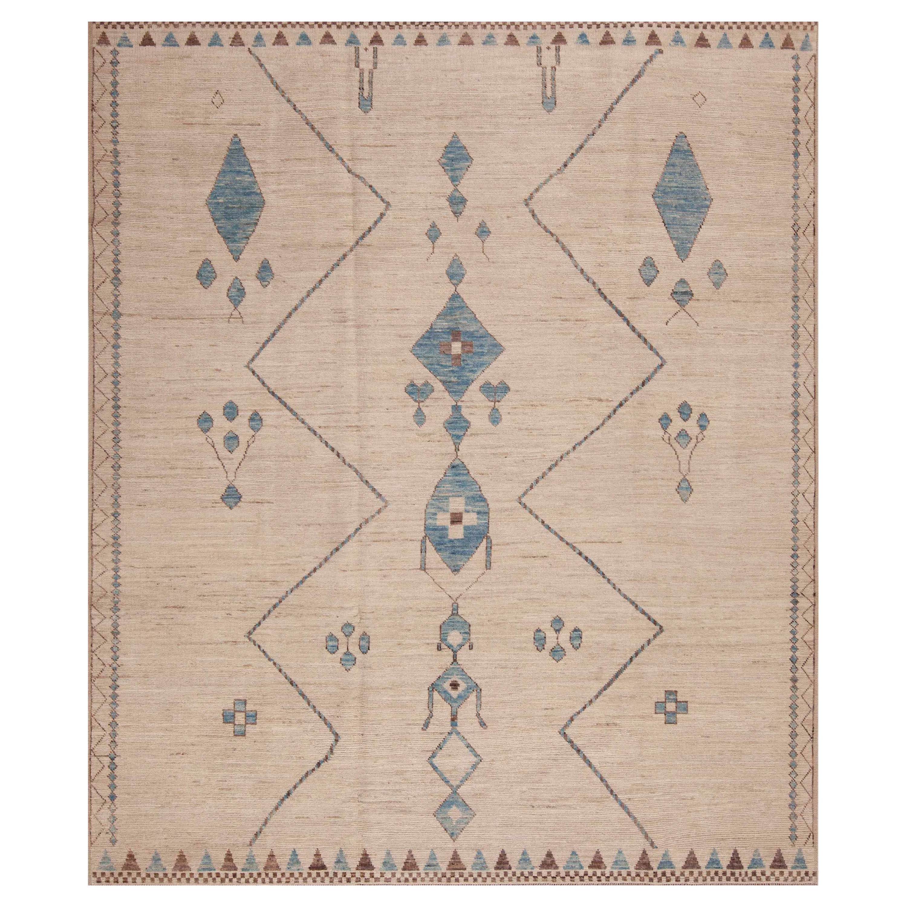 Nazmiyal Collection Cream Color Open Tribal Minimalist Modern Rug 8'5" x 9'8" For Sale