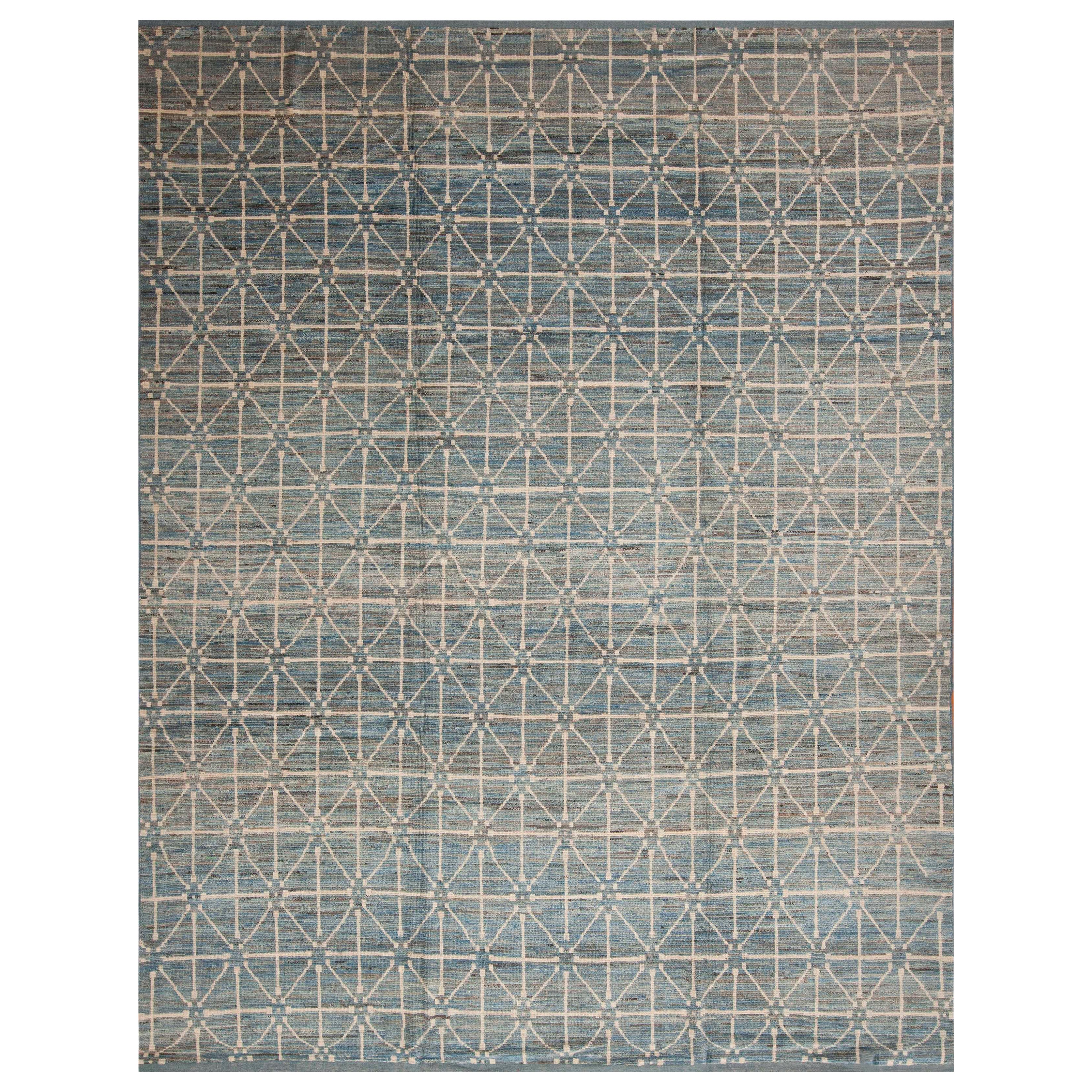 Collection Nazmiyal - Tapis moderne de couleur grise et bleue sur toute la surface 9'5" x 12'4" en vente