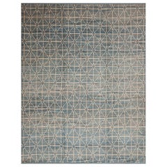 Collection Nazmiyal - Tapis moderne de couleur grise et bleue sur toute la surface 9'5" x 12'4"