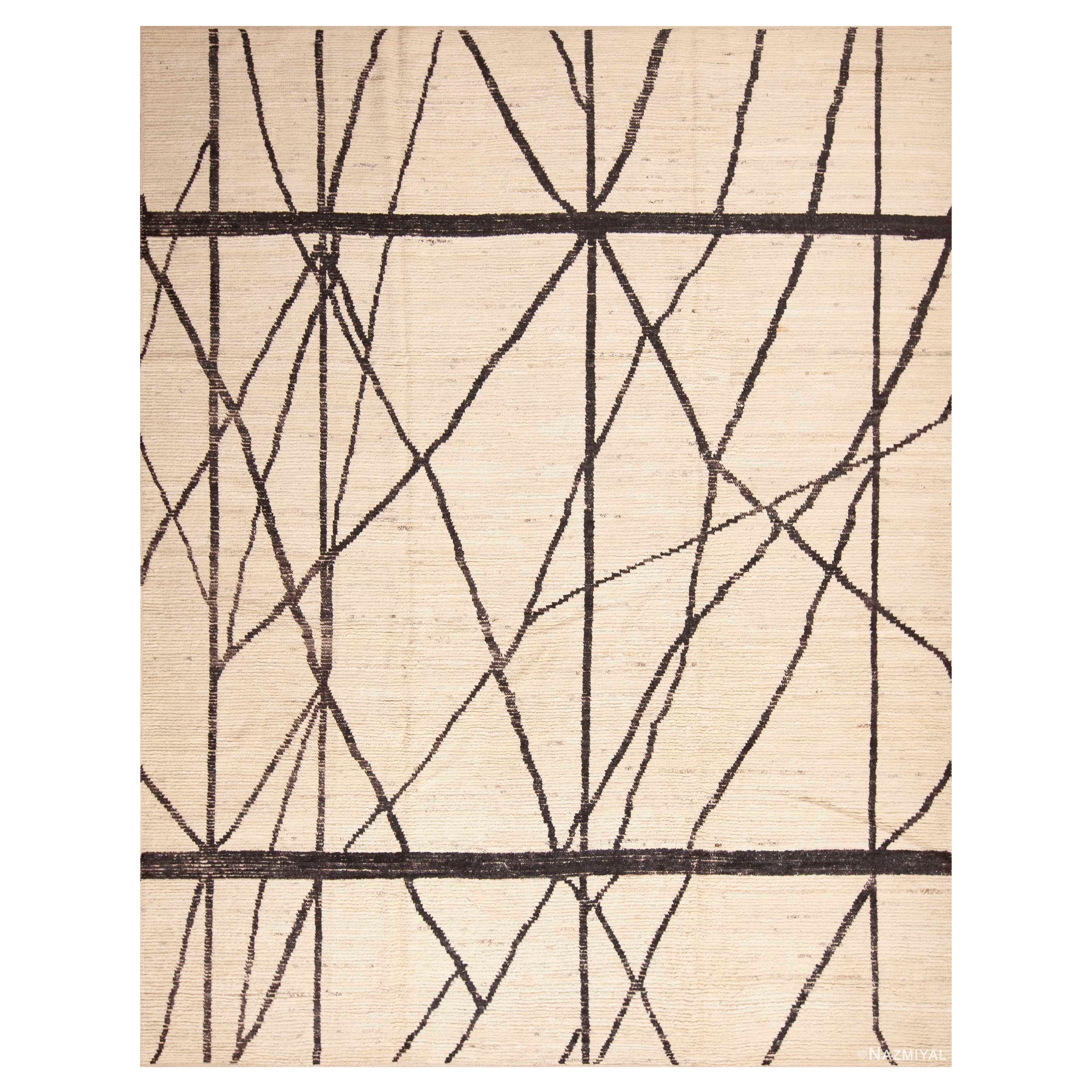 Tapis de la collection Nazmiyal, couleur ivoire, design géométrique moderne, 9'5" x 12'