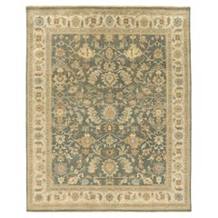 Tappeto di lusso tradizionale Ferrahan Teal & Beige 12x22 annodato a mano