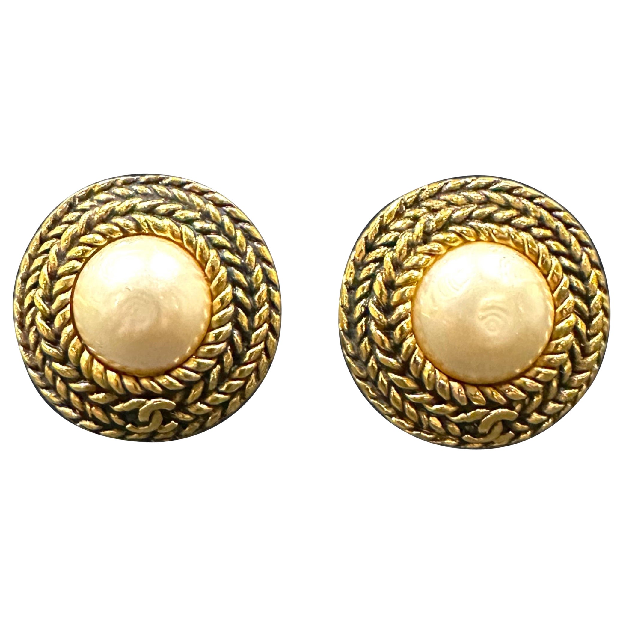 Pair of Vintage Coco Chanel Clip On Earrings Costume Jewelry For Sale