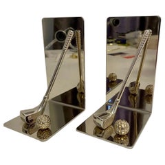 Brass and Chrome Golf Club Bookends QUICK SHIP