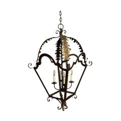 Vintage Wrought Iron and Brass Architectural Lantern Chandelier