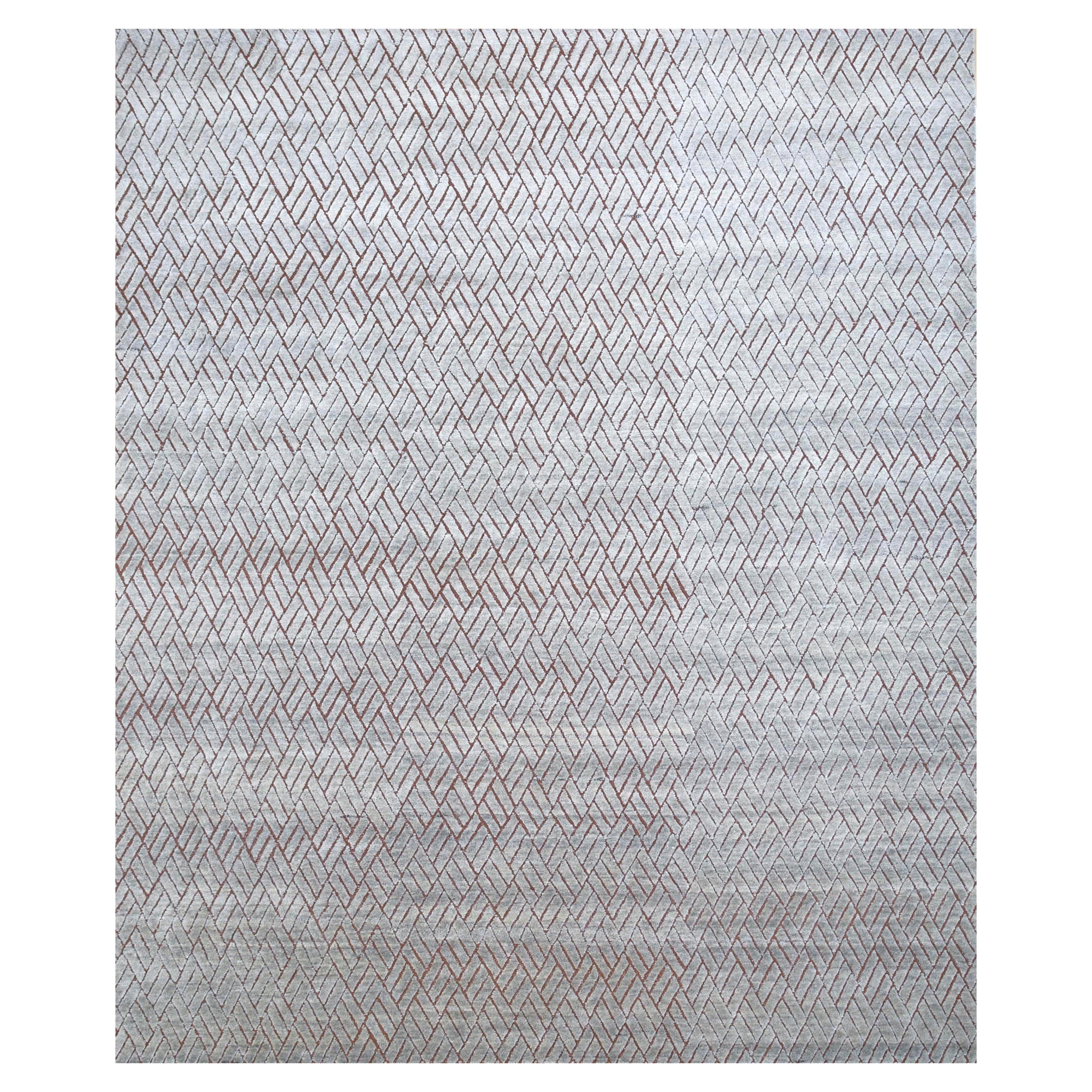Terracotta Whispers Cool Gray Hand-Knotted Rug For Sale
