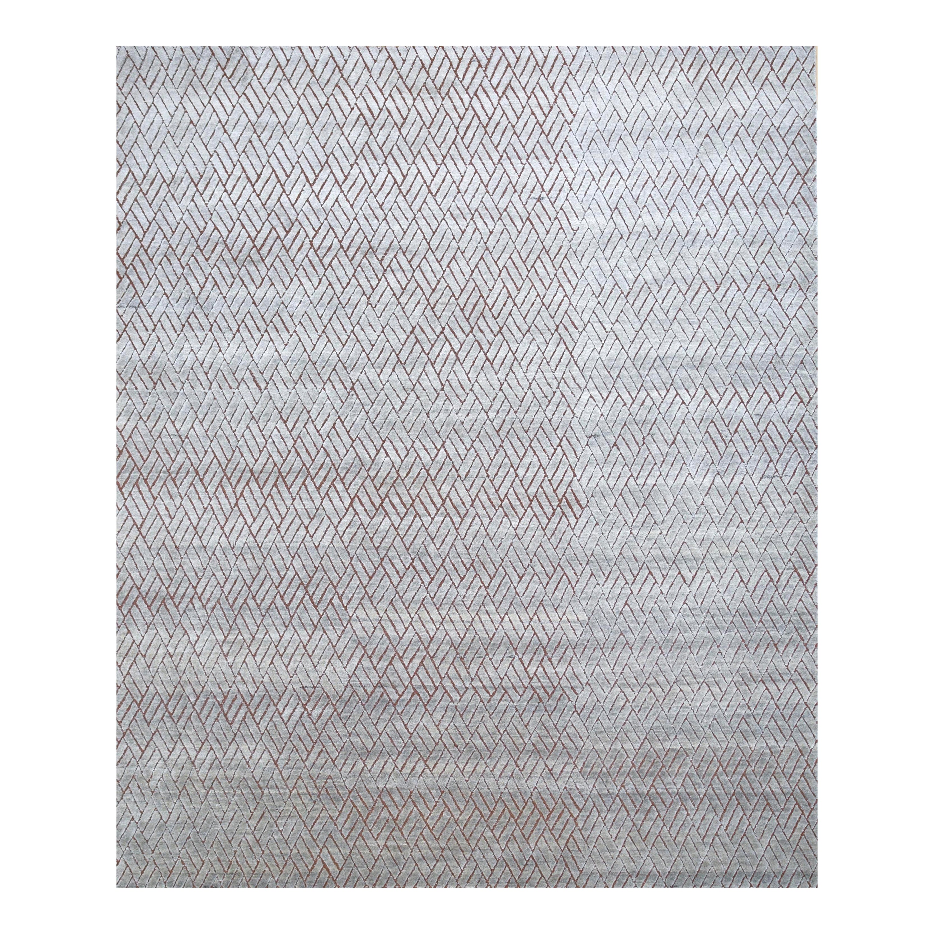 Terracotta Whispers Cool Gray Hand-Knotted Rug For Sale