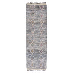 Modern Moroccan Tribal Designed Runner in Pastels Colors On A Grey Ground