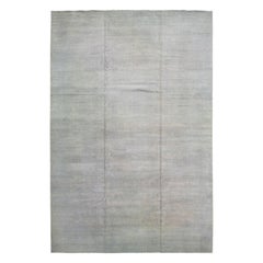 Oversize Modern Handmade Gray Savannah Wool Rug With Geometric Motif