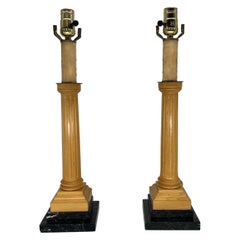 Pair, David Linley Fluted Sycamore & Marble Candlestick Lamps