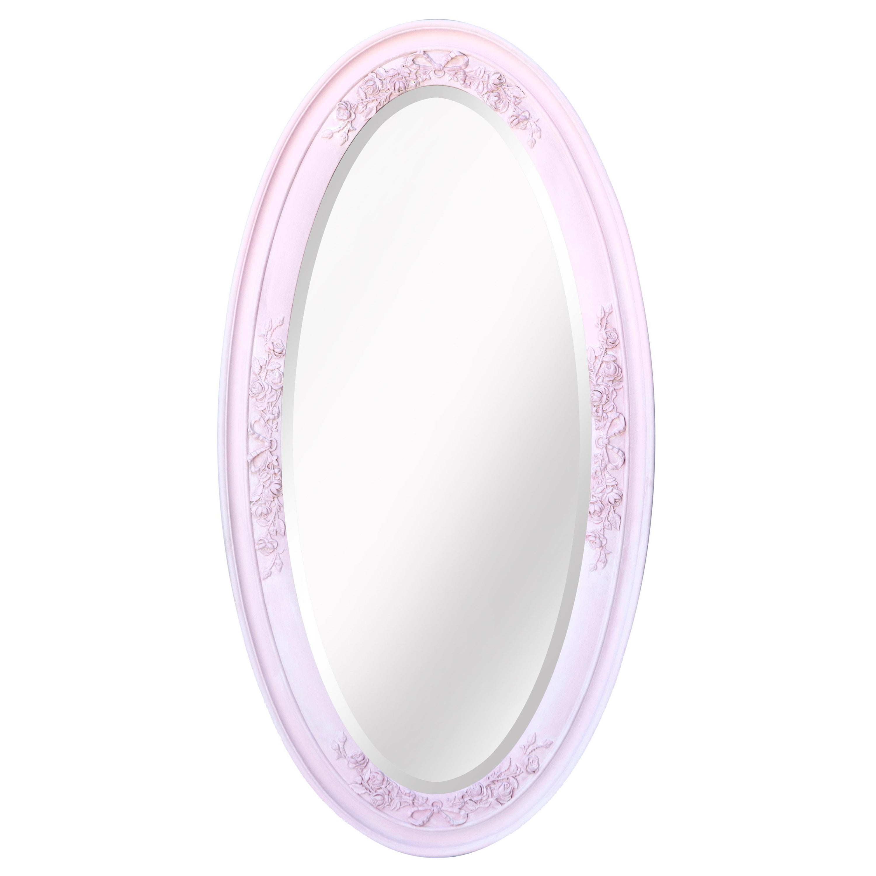 Tapered Pink Oval Mirror with Ribbons & Bows Bow in Shades of Pink