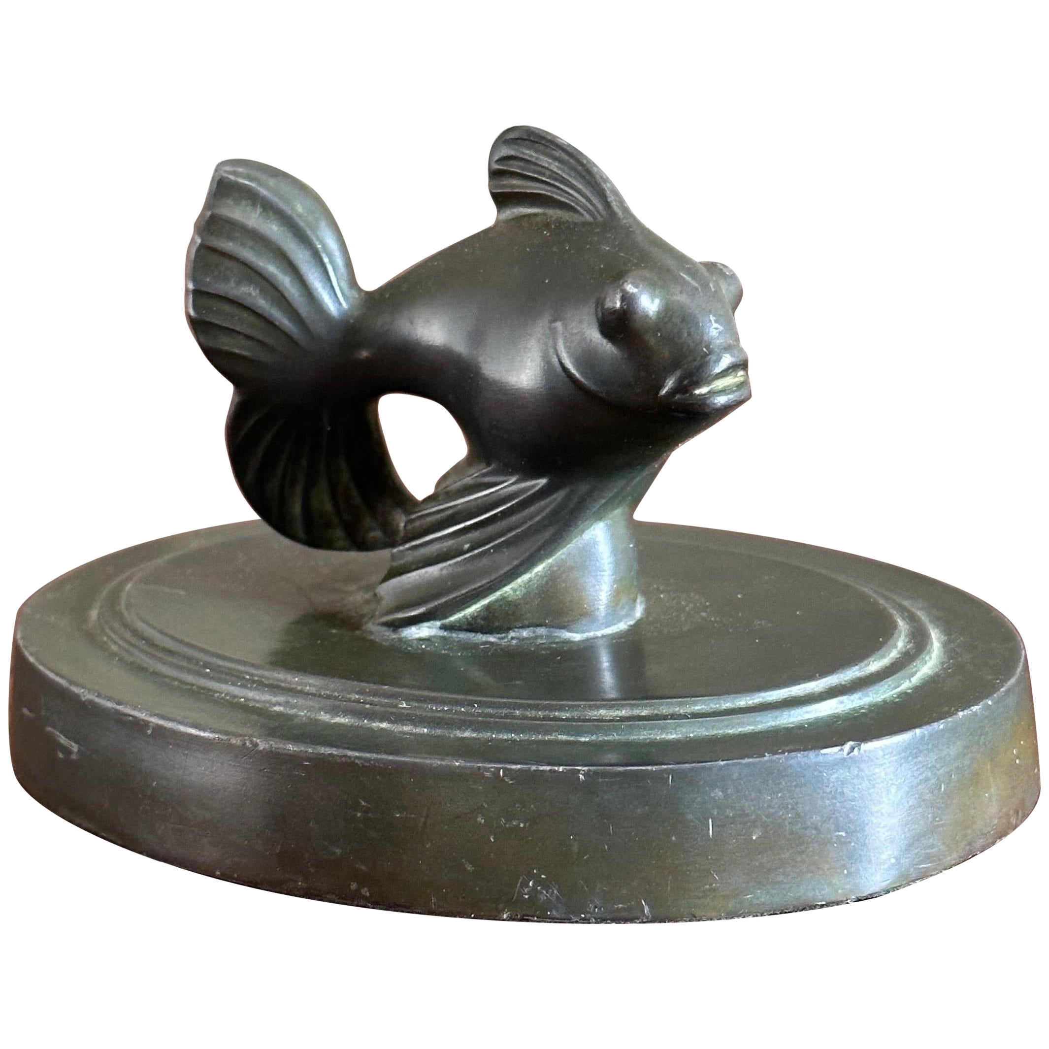 Just Andersen Fantail Fish Paperweight, 1930s, Art Deco For Sale