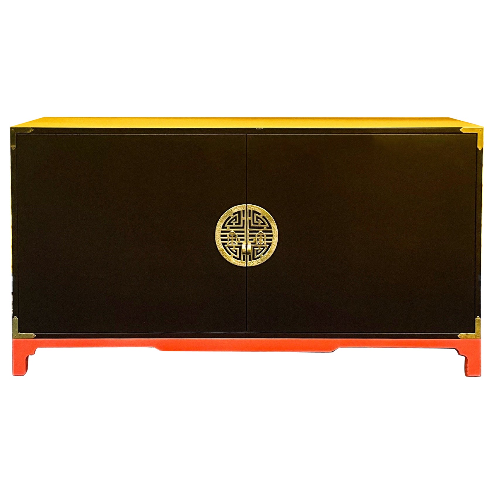 1970s Asian Modern Expresso Lacquered Cabinet Or Bar In The Manner Of James Mont For Sale