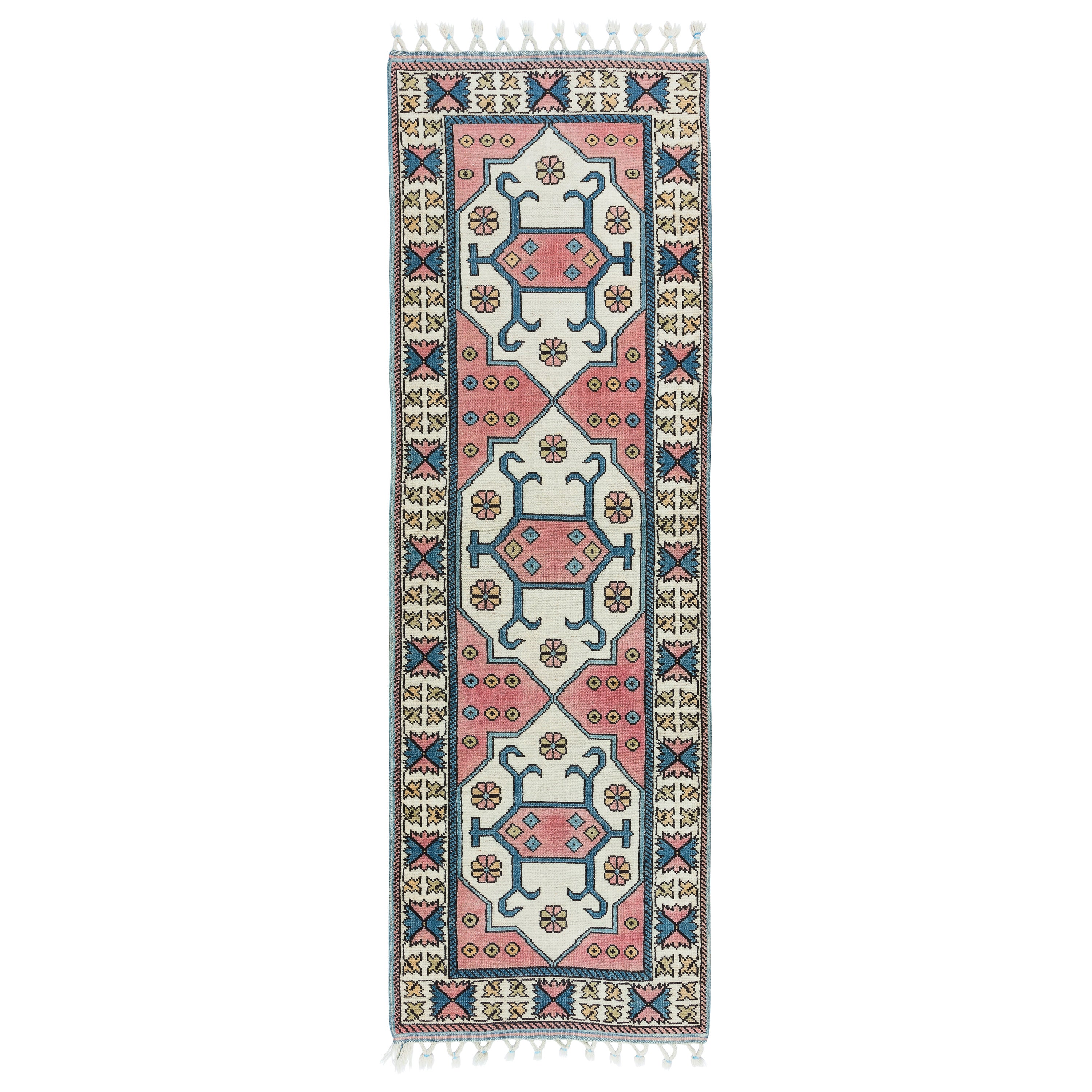 3x9 Ft Traditional Vintage Hand Knotted Anatolian Wool Runner Rug for Hallway For Sale