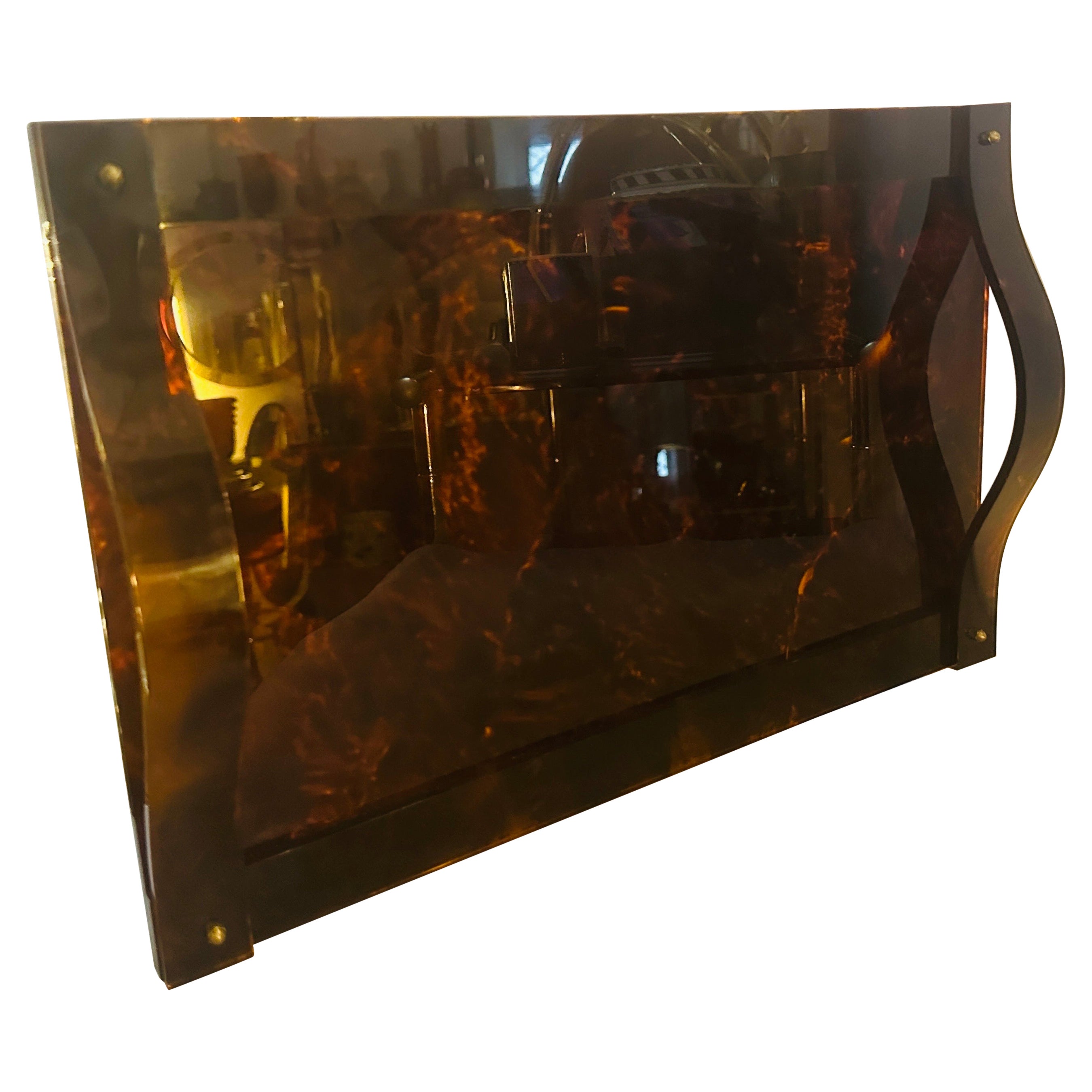 1970s Mid-Century Modern Fake Tortoise Lucite Tray in the manner of Dior Home For Sale