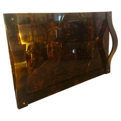 Retro 1970s Mid-Century Modern Fake Tortoise Lucite Tray in the manner of Dior Home