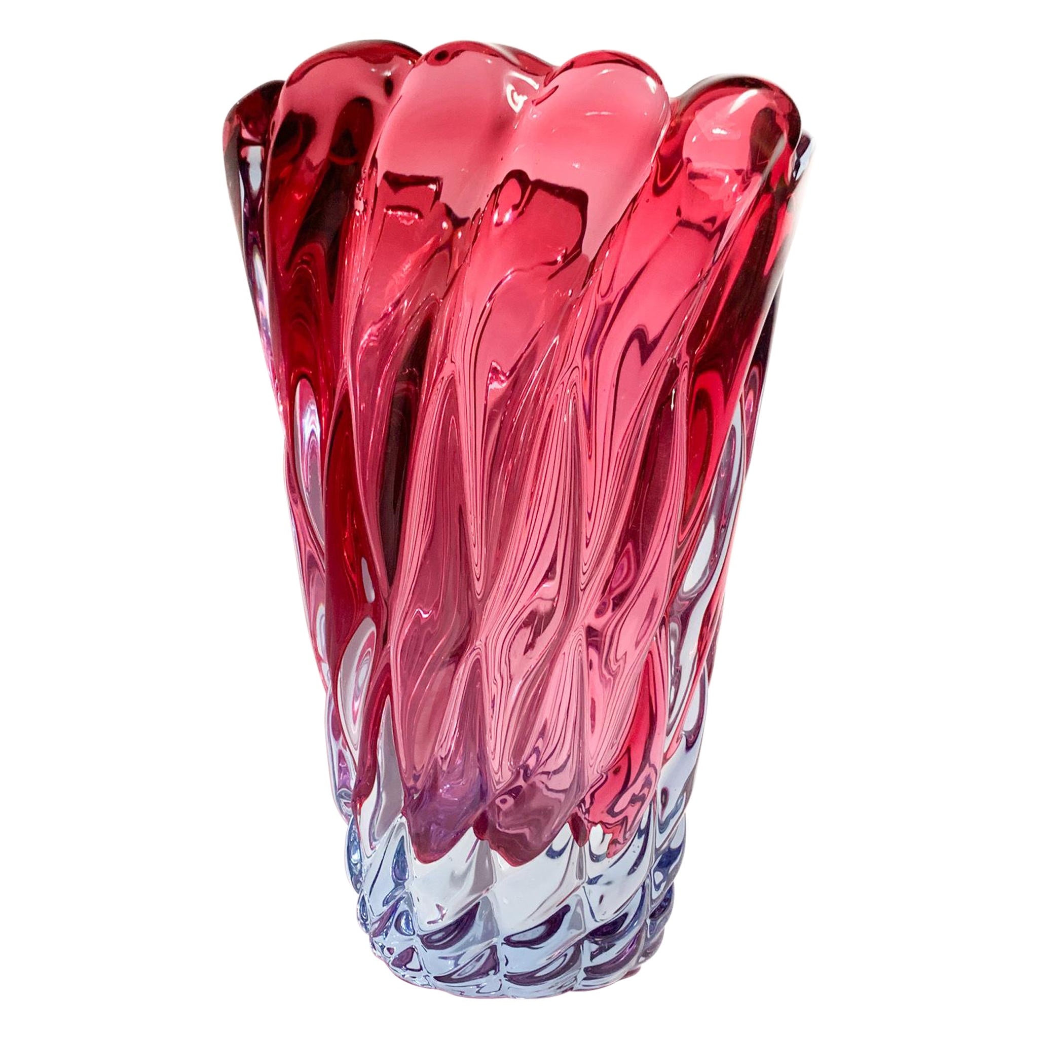 1980s Seguso Style Modernist Purple and Clear Sommerso Murano Glass Vase For Sale at 1stDibs
