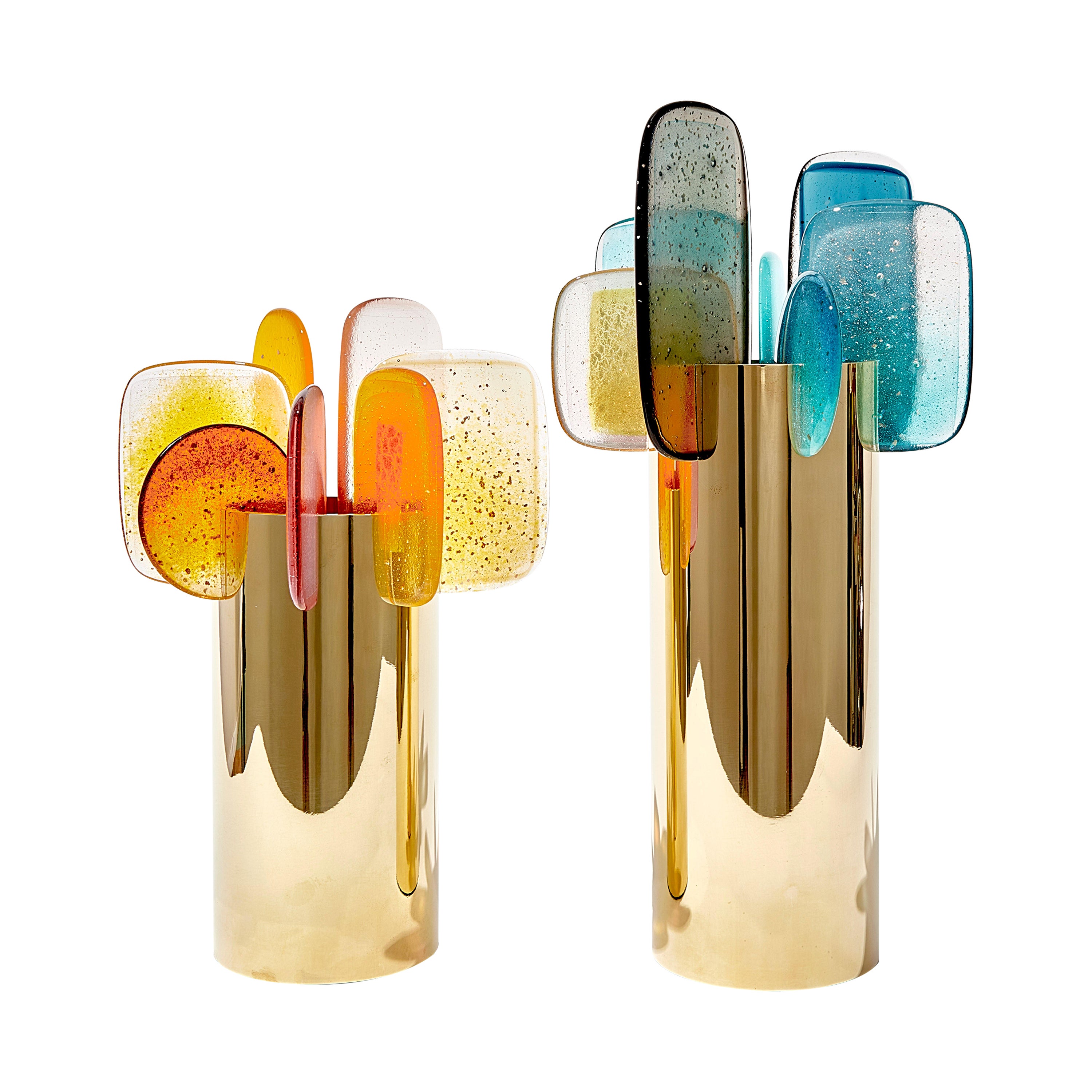 A Pair Of Glass And Brass Brutalist "Paradise" Sculpture By Amy Cushing For Sale