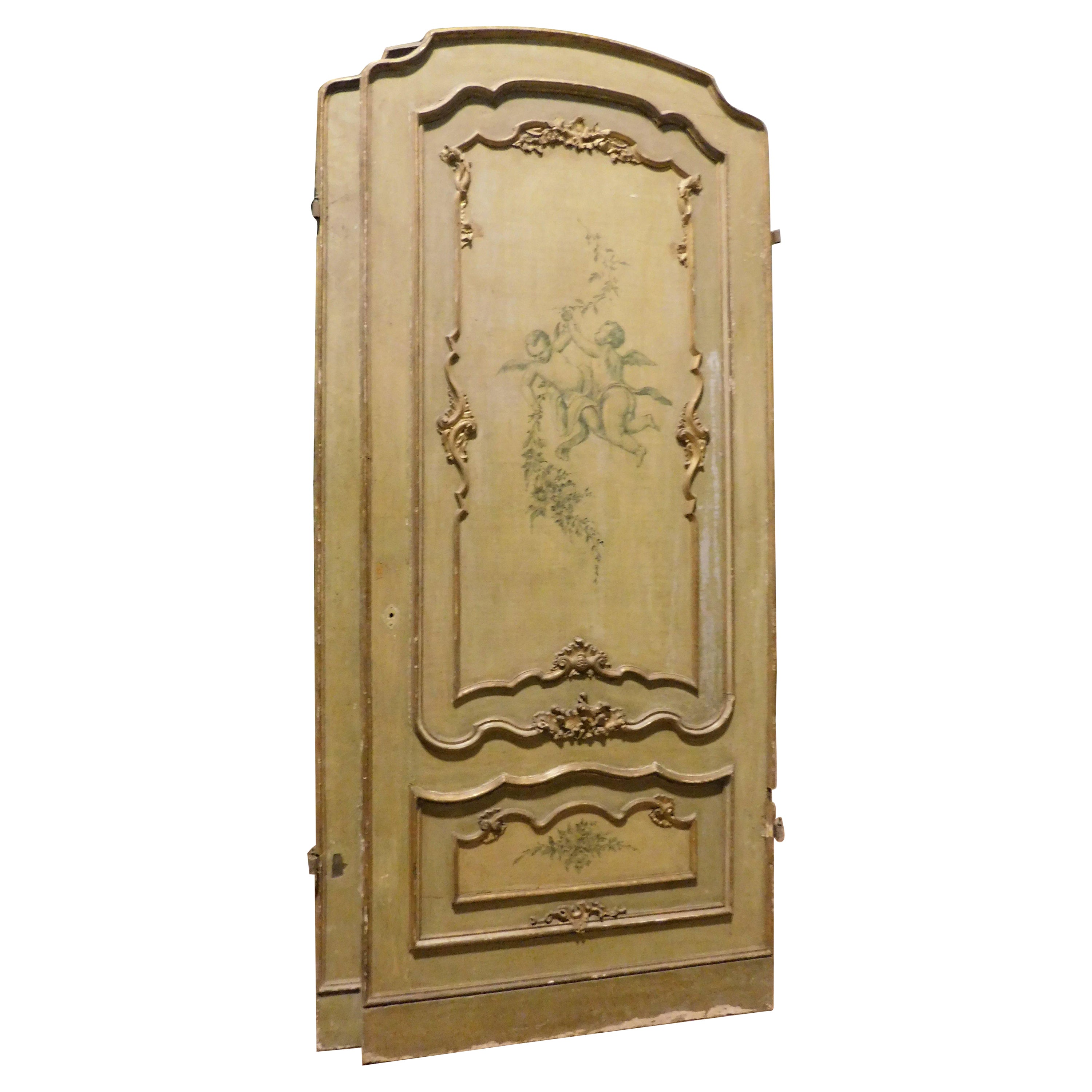 set of N.9 lacquered and painted doors, different motifs, curtained, Italy