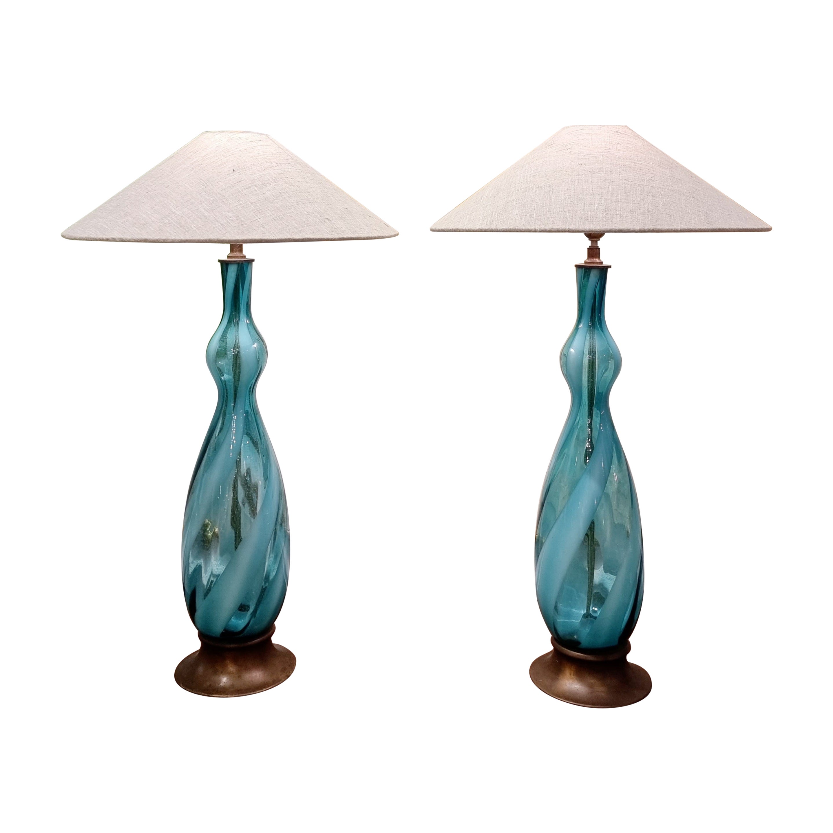 A pair of large Table Lamps, Murano Italy mid-1900s.